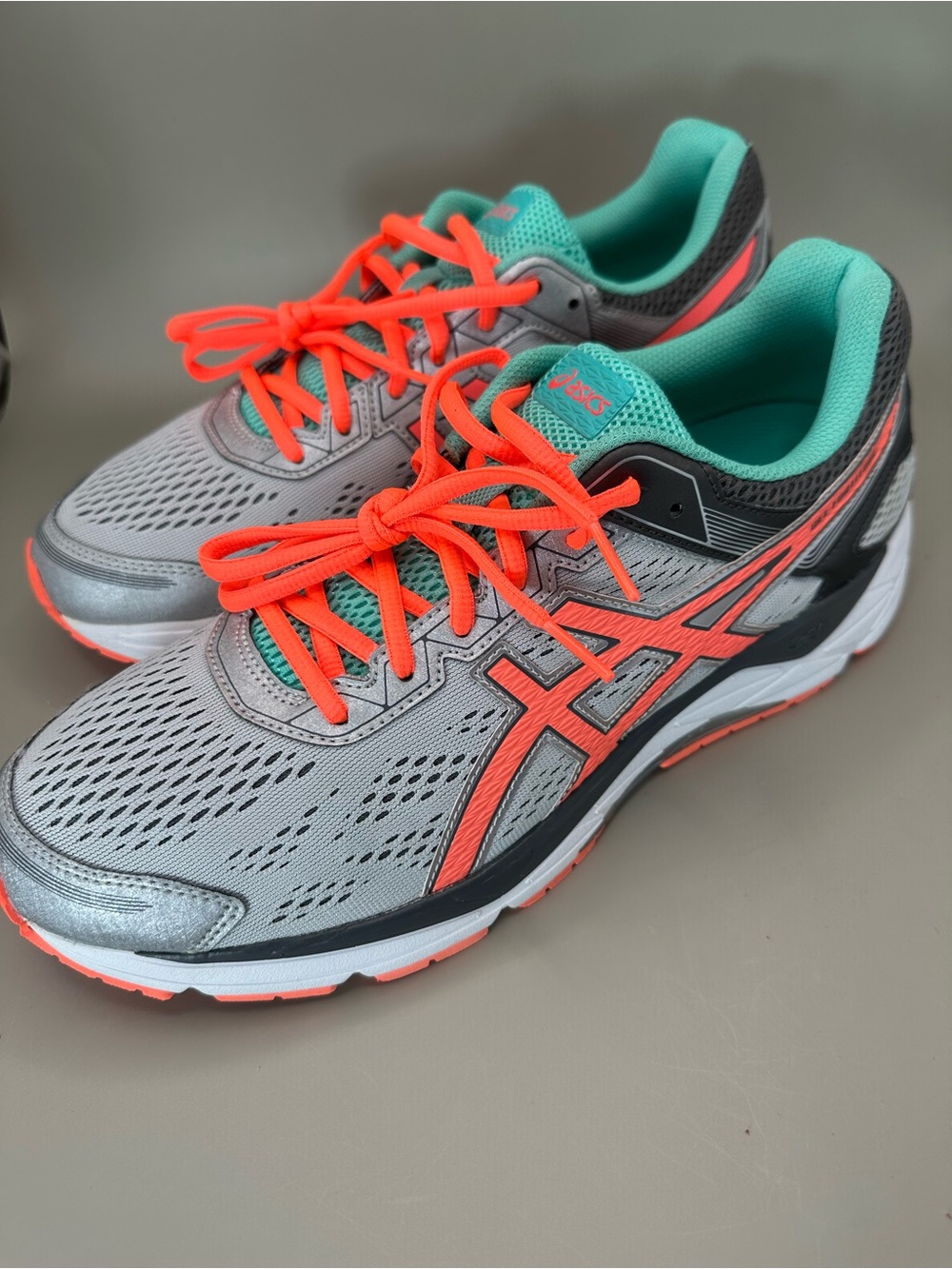 Asics Gel-Fortitude 7 Women’s Size 12 Running Shoes Silver Coral Turquoise.